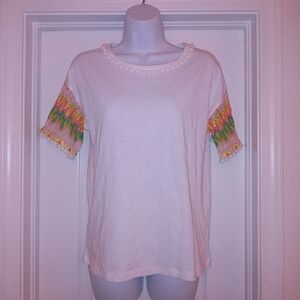 by anthropologie Knit Pom Pom Sleeve T Shirt Top